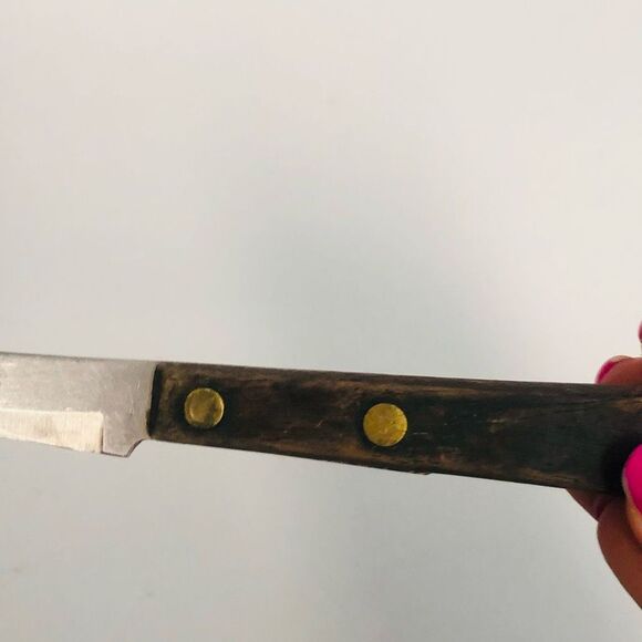 vtg wooden handled kitchen knife 5 inch blade riveted handle brown replacement - Picture 5 of 7